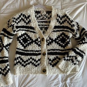 White and Black Button Up Sweater